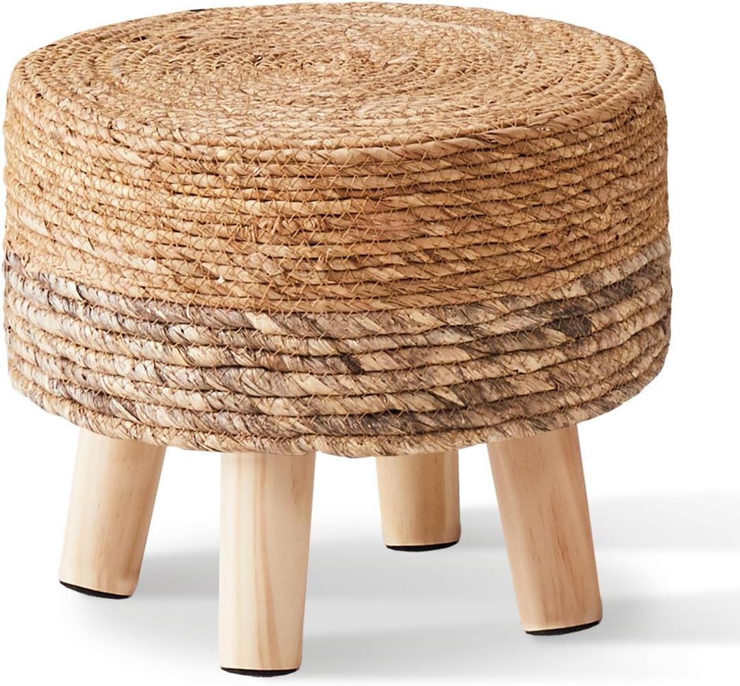 Cpintltr Ottoman Outdoor Sea Grass Stool Poufs Hand Woven Round Foot Stool for Sofa Desk Soft Step Stool Padded Foot Rest Multiple Colors Decorative Furniture Natural/Brown