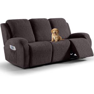 VANSOFY Recliner Sofa Covers, 8-Pieces Stretch Recliner Couch Cover Soft Jacquard Reclining Slipcover Furniture Protector with Elastic Bottom for Kid, Pets (3 Seat,Chocolate)