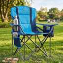 FAIR WIND Padded Camping Chair 500LBS Capacity Heavy Duty Oversized Folding Chair for Heavy People Portable Lawn Chair with Adjustable Lumbar Support, Cooler Bag & Cup Holder for Outdoor, Beach, Single Pack