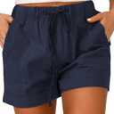 Coofandy Womens Casual Summer Women Shorts Dark Blue High Waisted Shorts Beachwear Baggy Lounge Lightweight Cotton Linen Shorts for Women Navy Blue M
