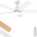 Ceiling Fan With Light 52-Inch, Remote Control Reversible DC Motors, 3CCT Dimmable Timer Noiseless, White Ceiling Fan for Bedroom Living Room, Indoor&Outdoor ETL Listed