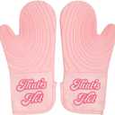Paris Hilton Oven Mitt Set with Iconic That's HOT Design, Heat Resistant Pot Holders Featuring Non-Slip Textured Silicone Grips, 2-Piece Set, Pink