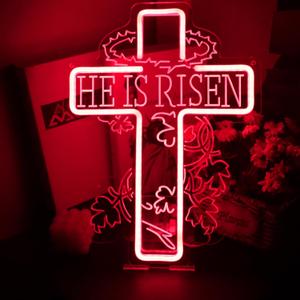 He Is Risen Neon Sign Cross Easter Neon, Dimmable LED Neon for Wall Decor Bedroom Home Room Party Decor, LED Neon Light for Wedding Christmas Easter Celebrations New Year Gift