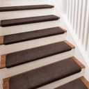PURE ERA Carpet Stair Treads Ultra Plush 9.5" X 30"Soft Bullnose Indoor Stair Protectors Pet-Friendly Non-Slip Skid Resistant Tape Free Washable Reusable(14 Pieces,Dark Brown)