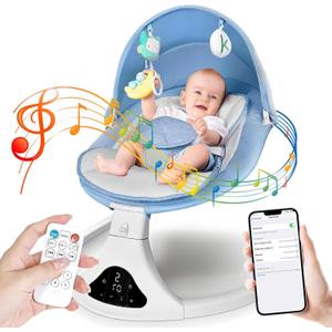 Smart Bluetooth Baby Swing with Remote Control - 5 Speed Gentle Sway | Portable Infant Swing with Machine-Washable Seat (0-12M, 6-20lbs)