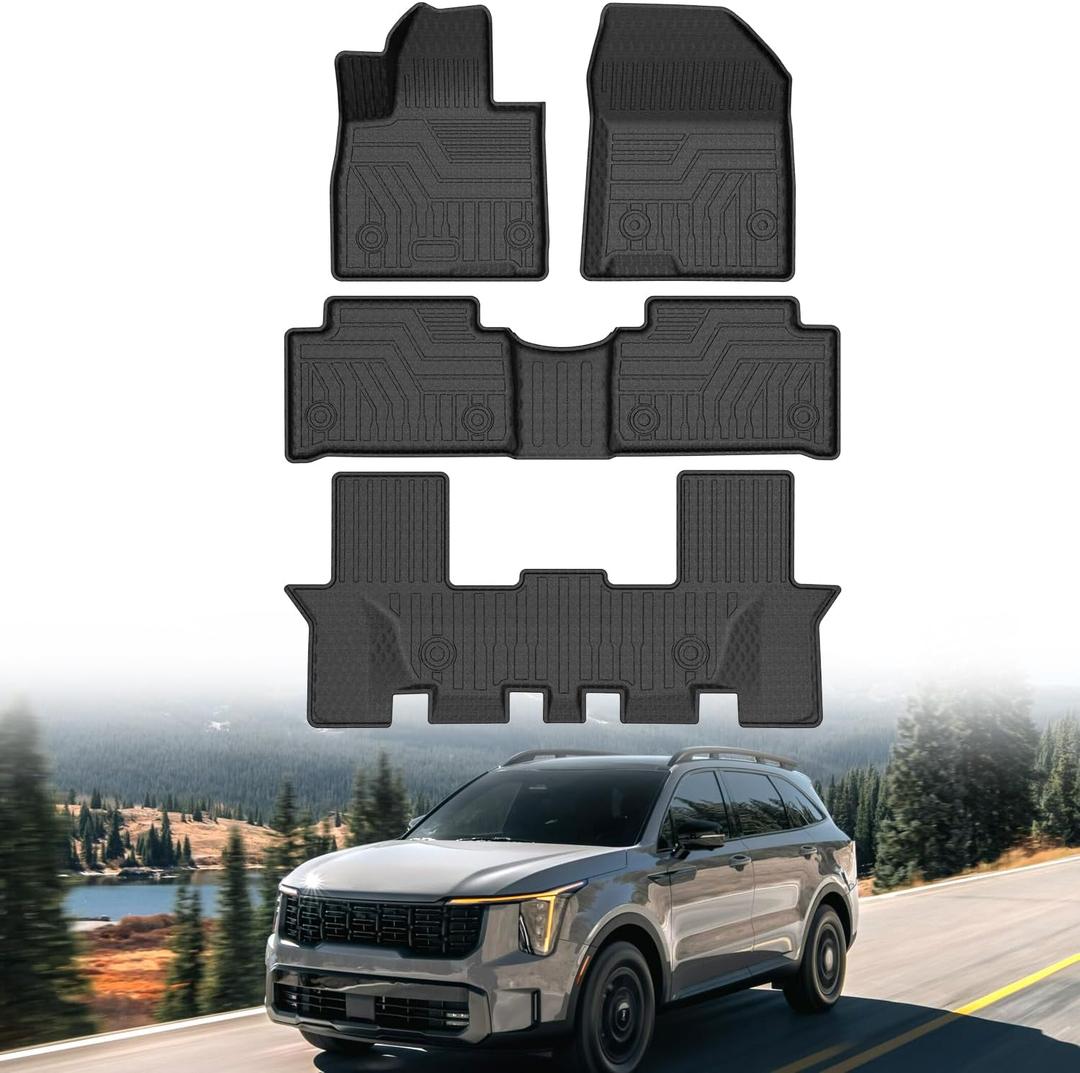 Mixsuper Sorento Floor Mats-Floor Liner for Kia Sorento 6/7 Seate 2021-2026 (No Hybrid & PHEV) All Weather TPE Floor Mat for Sorento Accessories 3 Row Set Black