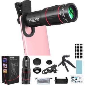 Telephoto Lens Attachment Kit for iPhone and Android Phone Camera Lens with Tripod Clip, 28X HD for Easy Use and Stunning Shots for Views Beyond 3 Metres