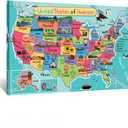 KREATIVE ARTS United States of America USA Kids Map Poster Art Prints Stretched Canvas Wall Art Gallery Canvas Wrap Giclee Print Ready to Hang for Classroom Walls Decor 24x36inch