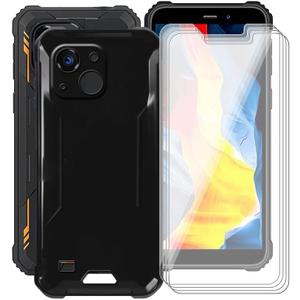 2 x Phone Case for Oukitel G2 (6.0") with [4 x Tempered Glass Protective Film], Ultra-Thin Shockproof Bumper Cover Black Soft Silicone Case for Oukitel G2 - Black