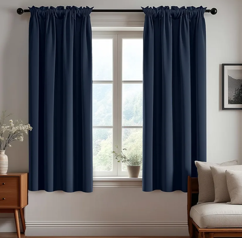 Deconovo Blackout Curtains, Thermal Insulated Rod Pocket Window Drapes, Noise Reducing, Oeko-TEX Certified, Room Darkening Curtains for Bedroom/Living Room, 2 Panels, Navy Blue, 42W x 63L