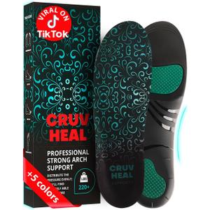 CRUVHEAL 220+ lbs Plantar Fasciitis High Arch Support Insoles Men Women - Orthotic Shoe Inserts - Boot Work Shoe Insole (Emerald, M) (M(Men 9-10.5/Women 10-11.5))