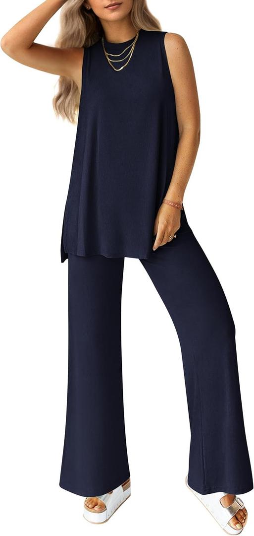 PRETTYGARDEN Women's 2 Piece Lounge Set 2025 Summer Casual Loose Tank Top Wide Leg Pants Matching Travel Outfits Tracksuit (XX-Large, Navy) PRETTYGARDEN Women's 2 Piece Lounge Set 2025 Summer Casual Loose Tank Top Wide Leg Pants Matching Travel Outfits Tracksuit (XX-Large, Navy)