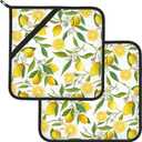 Oven Hot Pads for Kitchen,Lemon Fruits Pot Holders Set of 2 Heat Resistant & Non Slip Potholders, Tropical Flower Leaves Pot Holder for Kitchen Cooking Baking Barbecue BBQ