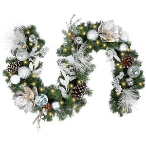 WBHome Pre-lit 6 Feet/72 Inch Christmas Garland, White & Silver Lighted Garland with 35 LED Lights for Indoor Outdoor Xmas Decor Holiday Decorations, Battery Operated (Batteries NOT Included)