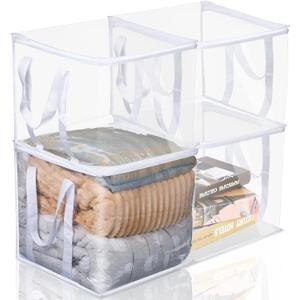 4 Pcs Clear Zippered Organizers 12''x12''x12'' Moving Bags with Reinforced Handles Heavy Duty Storage Cube Tote Storage Blanket Bags Bins for Clothes Moving Supplies Linens Shoes Closet Organizer