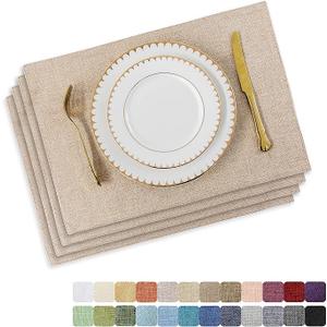Home Brilliant Placemats Set of 4 Heat Resistant Dining Table Place Mats Plate Mat Cloth Placemats Spring Kitchen Table Mats Indoor Outdoor Dinner, Light Linen