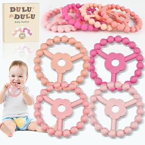 4 Pack Silicone Baby Teething Toys, Teething Rings for Babies 0-6 6-12 Months Newborn Baby Teethers Girl Relief Soothe Baby's Gums Infant Toys Gifts Baby Girls Boys