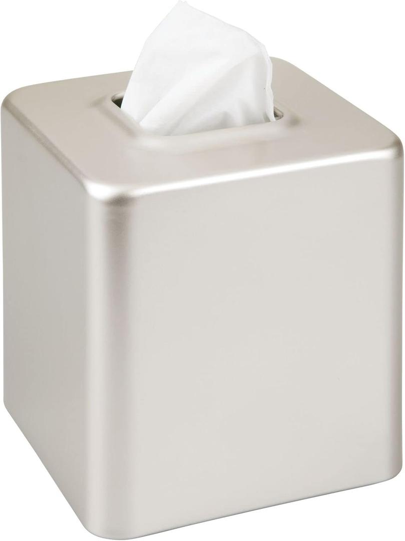 mDesign Steel Square Tissue Box Cover, Modern Facial Tissue Holder for Bathroom Vanity Countertops, Bedroom Dressers, Night Stands, Desks, Office and Tables - Unity Collection - Satin (Pack of 1)