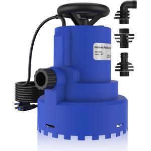 AgiiMan Automatic Submersible Water Pump - 1HP 5000GPH Pool Cover Pump with 33ft Power Cord for Pool Draining, Pond Pump Removal for Pool, Hot Tubs, Rooftops, Water Beds (Blue)