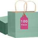 qiqee 100PCS Large Gift Bag with Handles Bulk 13"x4.5"x10" Gift Bags Kraft Light Blue Multiple Uses (32x11x25cm,Wide Large)