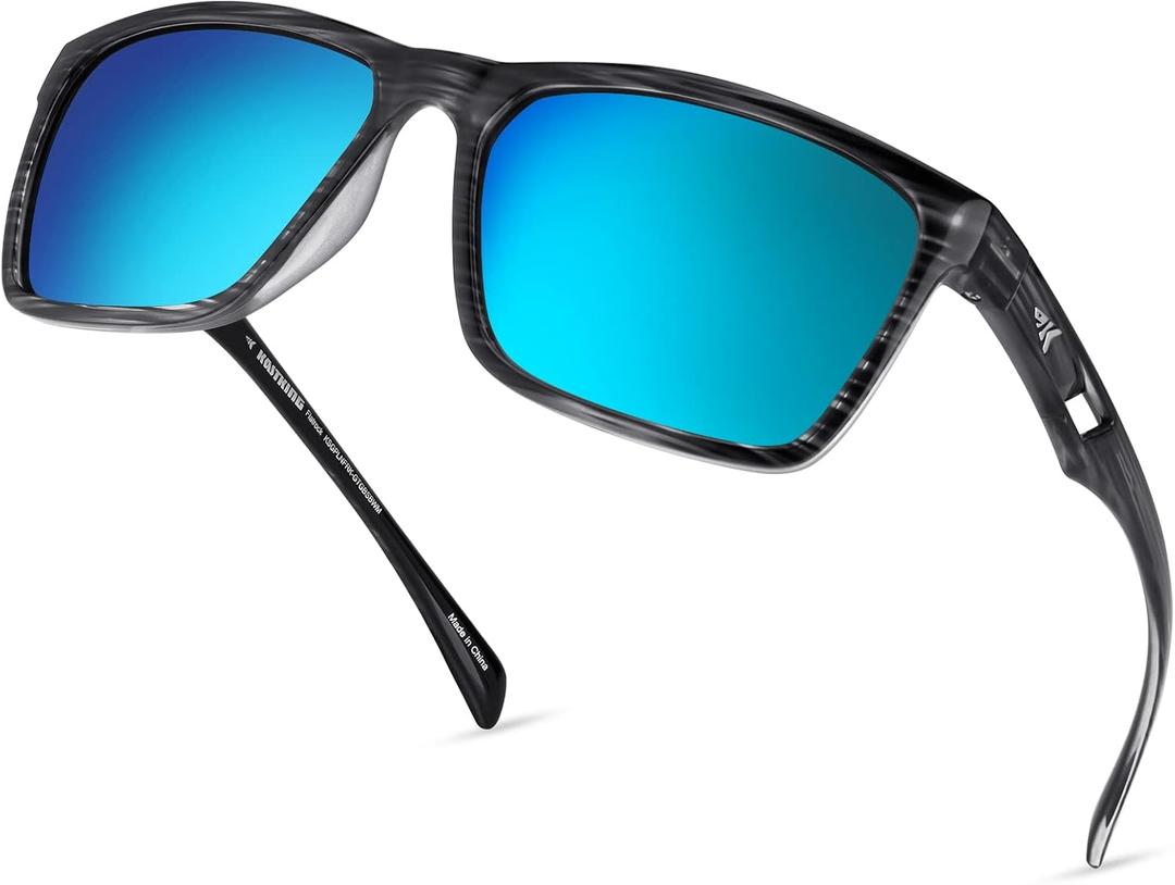 KastKing FlatRock Polarized Sport Sunglasses for Men and Women, Ideal for Driving Fishing Cycling Running, UV Protection (Frame: Gloss Tal Gray/Lens: Smoke - Blue Ocean Mirror)