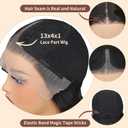 Synthetic Lace Front Wigs for Black Women Highlight Brown Mix Black Natural Wavy Glueless Wig Ready to Wear 13x4x1 HD Lace Pre Plucked Middle Part Wig 26 Inch