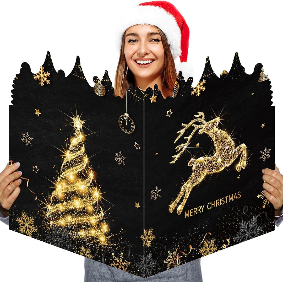 Pasimy Giant Christmas Greeting Card 25 x 16 Inch Jumbo Winter Greeting Card Large Guest Book Extra Big Size Gift for Xmas Holiday New Year Supplies Decor(Elk)
