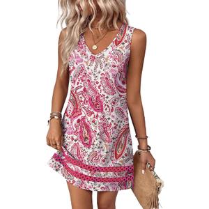 Summer Dresses for Women 2026 V Neck Sleeveless Lace Boho Dress Elegant Classy Spring Beach Vacation Outfits (White, M)