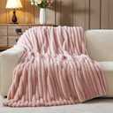 NEWCOSPLAY Faux Fur Twin Blanket Pink 3D Ribbed Plush Thick Warm Blanket for Couch Sofa Bed 850GSM (Pink Ribbed, Twin(60"x80"))