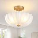 Kitchen Lights Ceiling ,15.7"Semi Flush Mount Ceiling Light Fixture with Transparent White Crack Glass Flower Shade,3-Light Modern Light Ceiling Entryway Light Fixture for Bedroom Hallway Porch, 15.75 inches