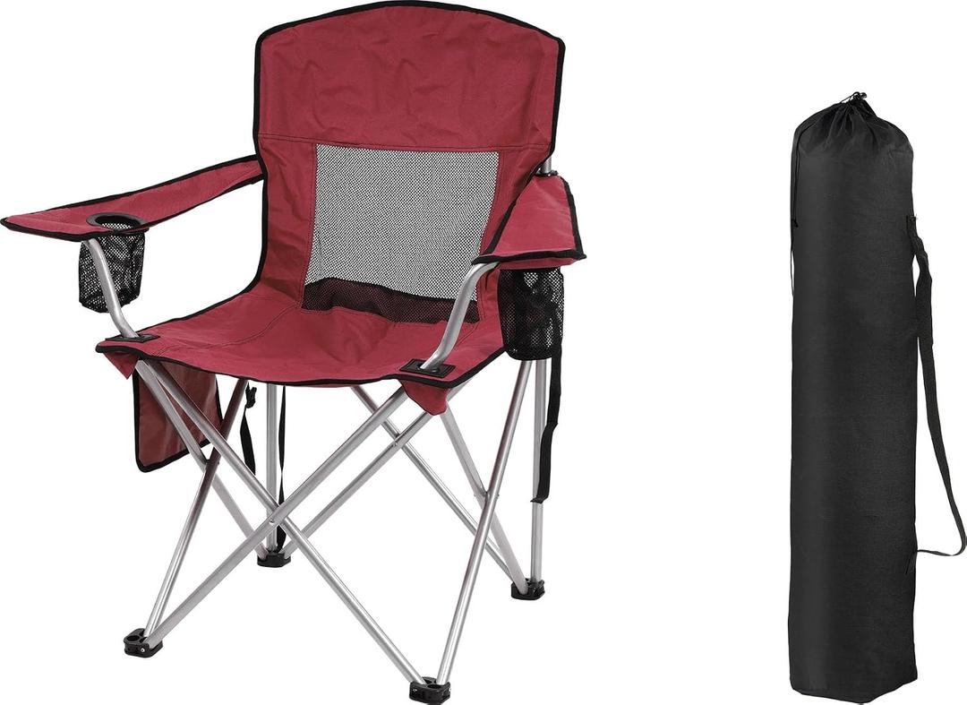 OLIXIS Elevon Camp Chairs Outdoor, Folding Chair Camping Recliner Support Mesh Backrest, Lawn Chair with Cup Holder, Storage Pocket, Carrying Bag