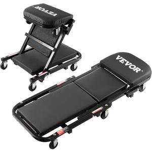 VEVOR Foldable Z Garage Creeper, 40 in, 450 lbs Load Capacity Rolling Folding Mechanic Creeper Stool, with 6 Universal Wheels Padded Seat Steel Frame, Lay Down or Sit Chair for Garage Shop or Home (Black)