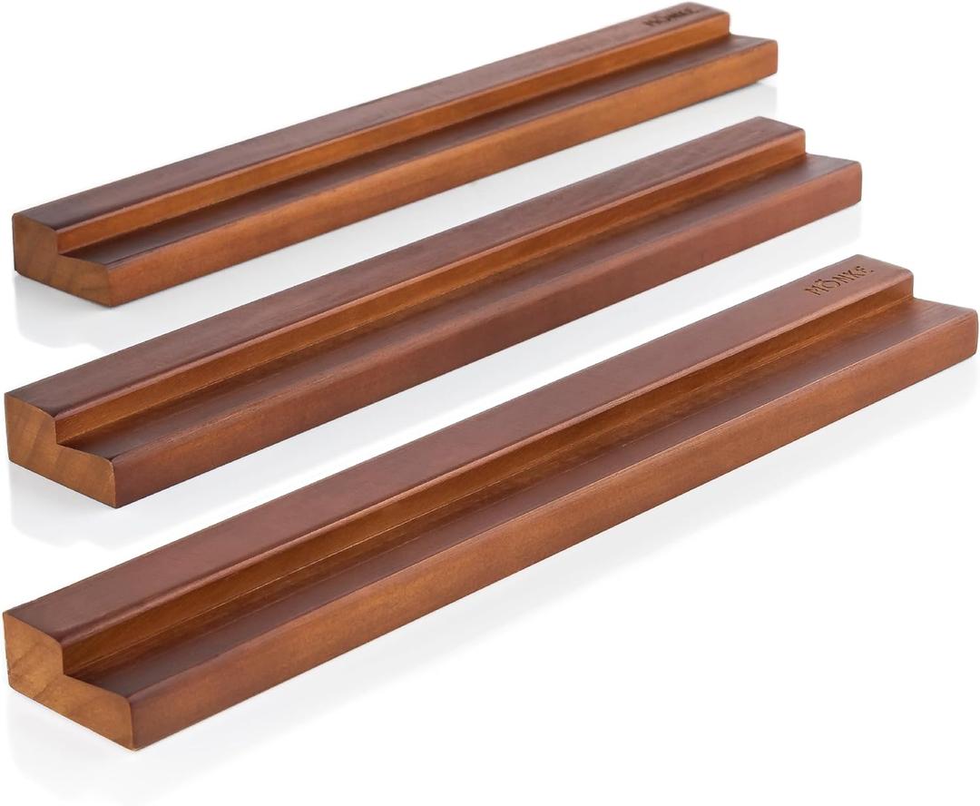 MÖNKE Vinyl Record Wall Mount - 3 Elegant Display Ledges Made from Solid Wood - These Vinyl Record Shelf Will Hold Records of Any Size (Brown)