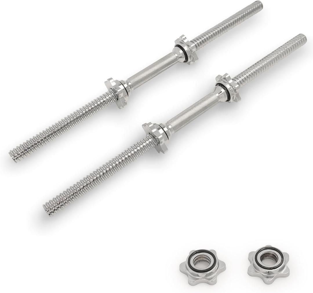 Sunny Health & Fitness 24" Standard Threaded Dumbbell Handle with Star-Lock Collars  Solid Steel, Fits 1" Plates, Knurled Grip, Chrome Finish - SF-SB01-24