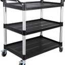 Service Cart with Wheels Lockable Large Size, Plastic Restaurant Cart Heavy Duty, Utility Commercial Cart for Office, Warehouse, Foodservice,40.1" L x 19.2" W x 38.5" H. Black (Large)