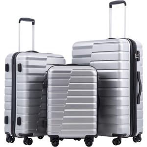 COOLIFE Expandable Suitcase PC ABS TSA Luggage 3 Piece Set Lock Spinner Carry On (Sliver)