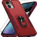 Janmitta Compatible with Moto G 5G 2024 Case with Screen Protector,Heavy Duty Shockproof Full Body Protective Cover Built in Rotatable Metal Ring Holder Kickstand,Red