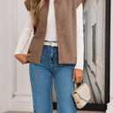 Yousify Womens Fuzzy Vest Cap Sleeve Crew Neck Knit Sweater Fall Casual Open Front Vest Outerwear (Large, Coffee)