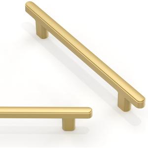 10 Pack Brushed Gold Cabinet Pulls 5 Inch(128mm) Kitchen Cabinet Handles Solid Zinc Alloy Cabinet Hardware Drawer Pulls (5" Hole Center)