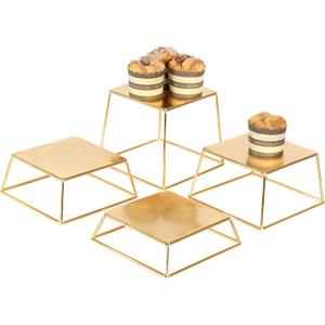 YFEEN Dessert Table Risers Display Stands Food display Gold Metal Square Retail Pizza,Cupcake,Candy Stands Food Platter Tray,6x6 INCH,Set of 4