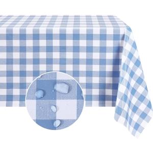 Romanstile Rectangle Vinyl Tablecloth, 100% Waterproof Buffalo Gingham Plastic Table Cloth, Heavy Duty Wipeable Checkered Table Covers for Outdoor, Camping, Picnic, Patio - 54 x 78, Light Blue