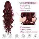 26 Inch Long Red Ponytail Extension, Claw Clip on Ponytails for Women, Natural Soft Wavy Curly Synthetic Drawstring Pony Tails Hair Extensions, Lightweight Fake Hairpiece Burgundy