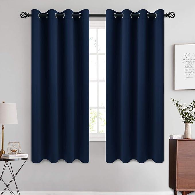 Grommet Blackout Room Darkening Navy Blue Curtains, Thick Polyester Light Blocking Insulated Thermal Curtain Drapes for Bedroom/Living Room, 50" x 60", 2 Panel