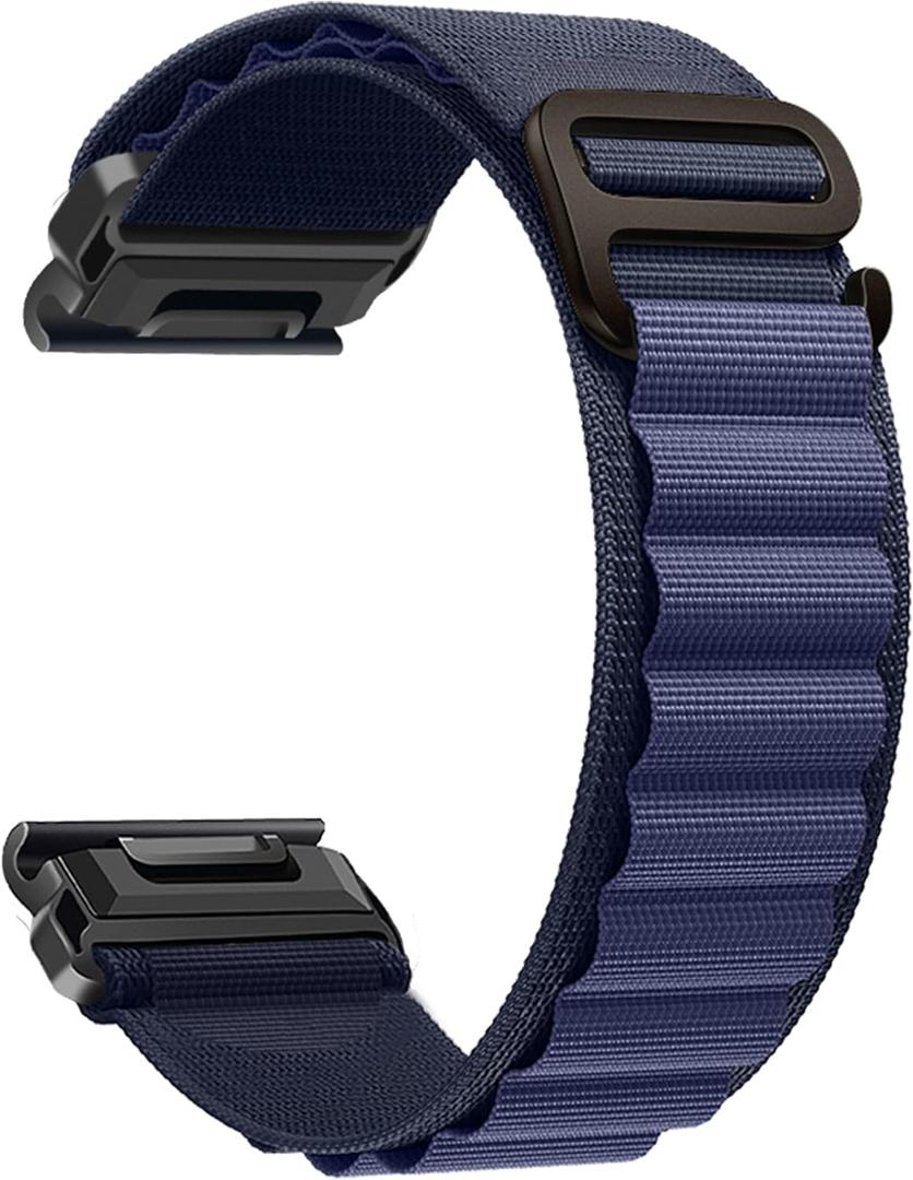 26mm Quickfit Watchbands Compatible With Garmin Fenix 8 51mm 7x 6x Pro Tactix 7 Pro 5x Plus Enduro 3 2, Alpine Loop Nylon Watch Bands For Fenix 3/3HR MK2 Delta For Men-Large (Navy Blue)