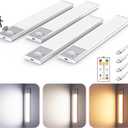 8" Ultra-Thin Under Cabinet Lighting Wireless, Aluminum Alloy Under Counter Lights for Kitchen, 3-Color-Temps Magnetic Closet Lights, Rechargeable Motion Sensor Light Indoor (4 Pack, Silver)