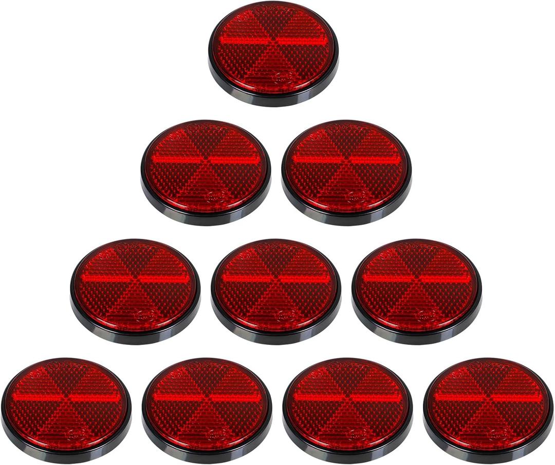 10 Pack Safety Reflectors Red Self Adhesive Round Reflector for Mailboxes Trailer Caravan Truck Lorry or Agricultural Machines