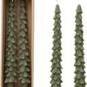 Creative Co-Op Unscented Tree Shaped Taper Candles, Evergreen, Boxed Set Of 2 (10")