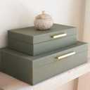 ZICOTO Decorative Storage Boxes with Lids  Set of 2 Beautiful PU Leather Organizer Bins for Your Bookshelf Home Decor - Safely Store Photos, Documents and Memory Box Keepsakes in Style (Sage)