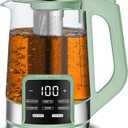 Gourmia Electric Glass Kettle 1.7L Programmable Tea & Coffee Brewer with Digital Touch Display, 6 Presets, Removable Stainless Steel Infuser, Cordless with 360 Swivel Base, Green