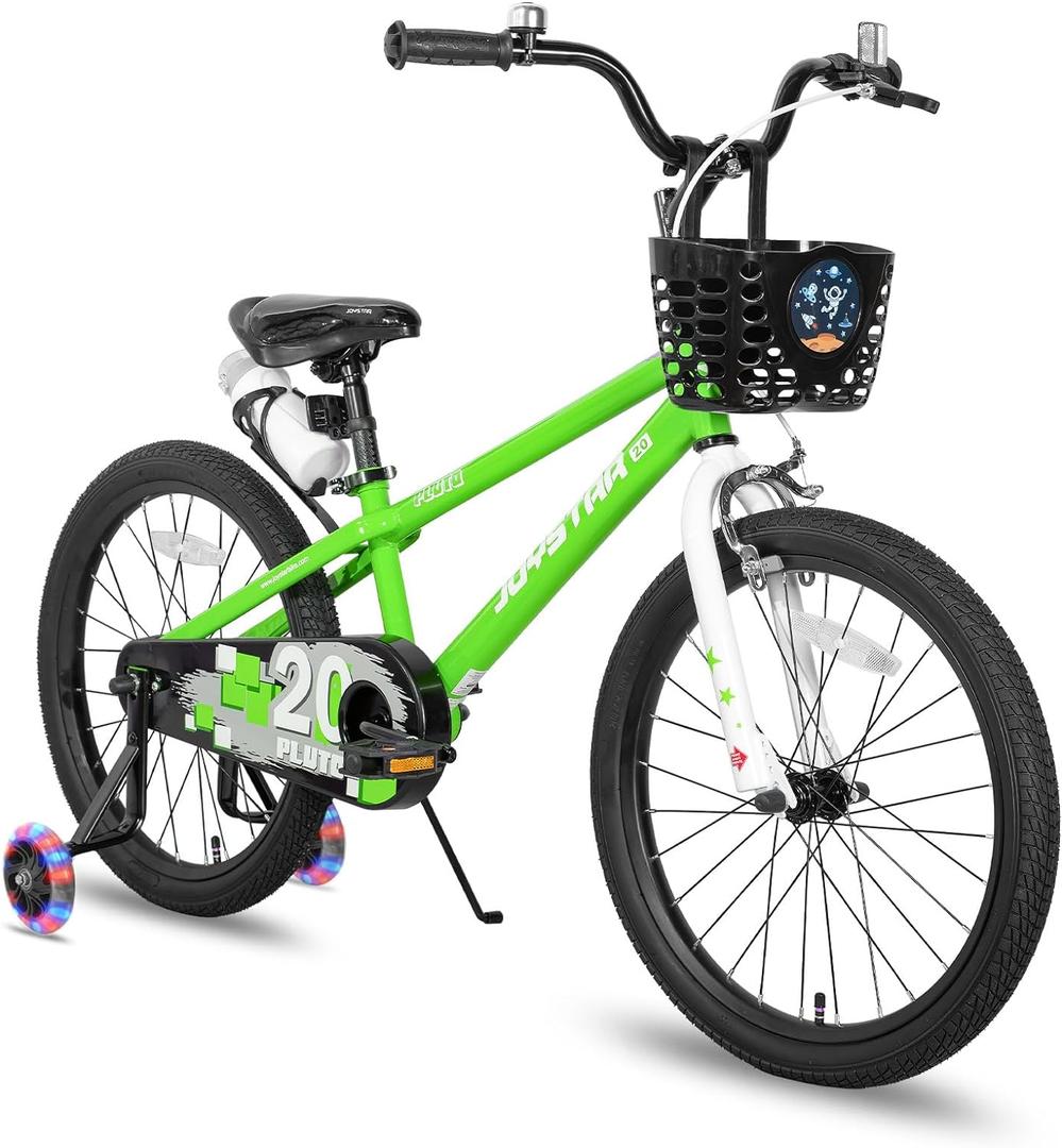 JOYSTAR Pluto 12 14 16 18 20 Inch Kids Bike with Light Up Training Wheels, Kids' Bicycle for Boys Girls Age 3-12 Years, Children Bikes, Multiple Colors (Green)